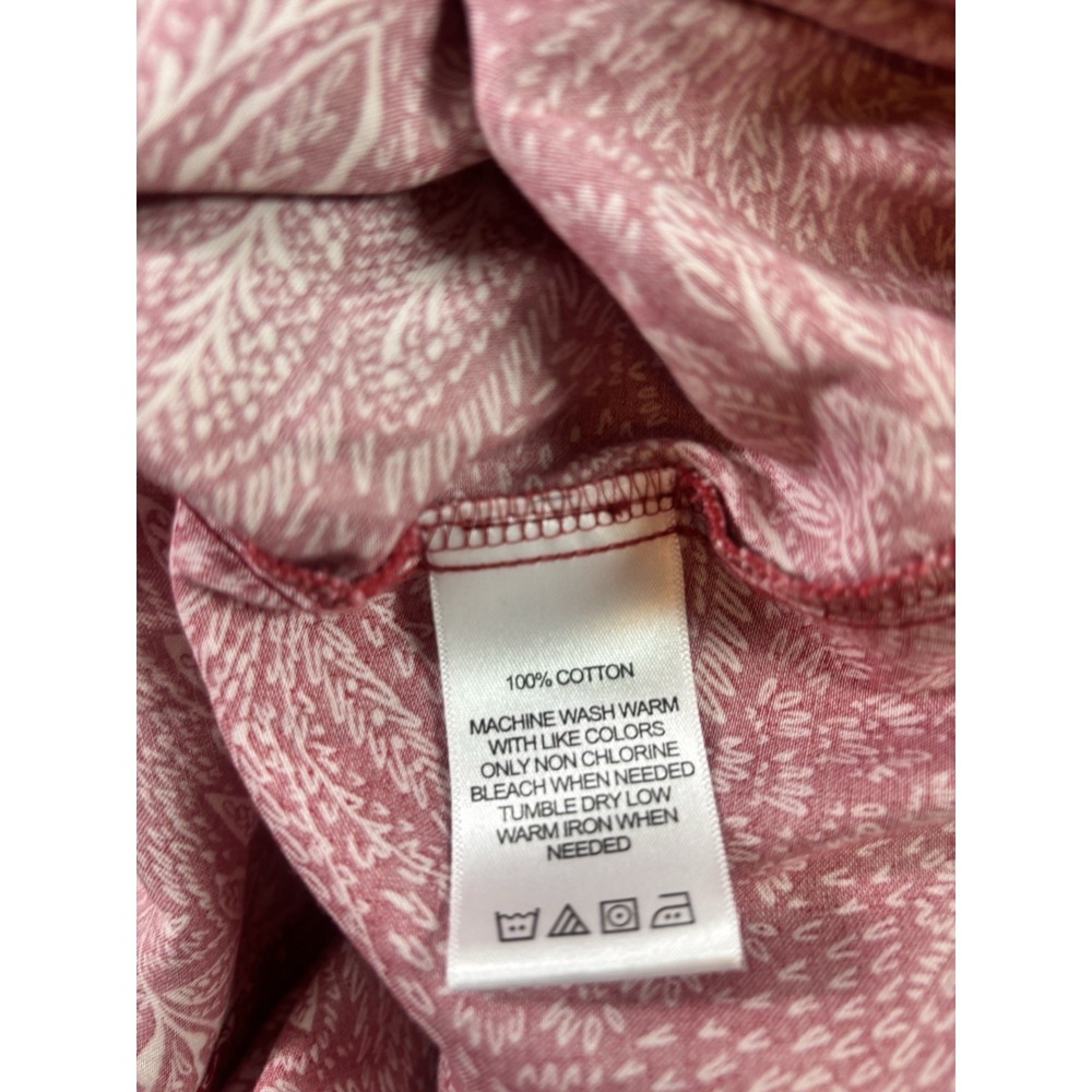 Foxcroft Women's 22 Button Up Red Floral Print Blouse L/SL Contrasting Cuffs - Picture 14 of 14